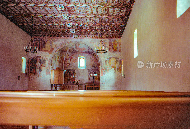 1989年旧正片扫描，圣吉安教堂内部，圣吉安Reformierte Kirche San Gian, Celerina Schlarignar，瑞士